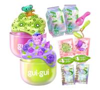 Coffret Éclat fruité Gui Gui avec des slimes parfumés à la Texture Transparente et gelée, 2 Outils Premium, Un Rouleau et Une cuillère, rituel en 5 étapes et Figurine à Collectionner