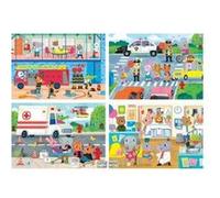Coffret EDUCA de 4 puzzles progressifs enfant les animaux et les métiers 20 - 40 - 60 - 80 pieces les pompiers l ambulance hopiral a l ecole G
