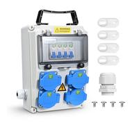 Coffret Électrique de Chantier 4×230 V, IP54 16A Coffret Chantier Répartiteur Mural avec Disjoncteur, Distributeur de Puissance