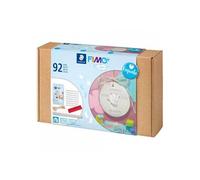 STAEDTLER FIMOair 81 Set 03 Pâte à modeler légère à sécher à l'air libre - Ensemble souvenir d'empreintes de mains de bébé (lot de 92 pièces, y compris bloc d'argile de 125 g et kit de tampon à