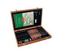 , coffret en bois Academy, spécial dessins & croquis, avec crayons de couleur, aquarellables, graphites et accessoires