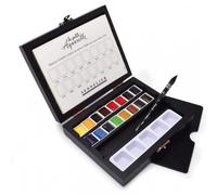 Coffret En Bois De 16 Demi-Godets Aquarelle Fine - Sennelier