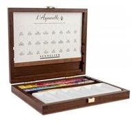 Coffret en noyer de 24 demi-godets d'aquarelles extra-fines + accessoires