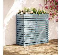Coffret en bois pour unité extérieure climatiseur | Paravent décoratif à lames tout temps, cache climatiseur pour jardin cour patio(Blue,41.3*23.6*47.2in)