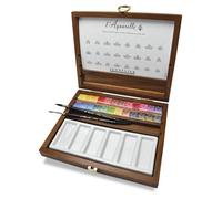 Coffret en noyer de 24 demi-godets d'aquarelles extra-fines + accessoires