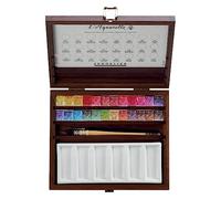 Coffret en noyer de 24 demi-godets d'aquarelles extra-fines + accessoires