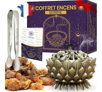 Coffret Encens Myrrhe Naturelle - 100g d'Encens Myrrhe, Encensoir et Pince en Acier Inoxydable - Idéal pour la Purification & Méditation