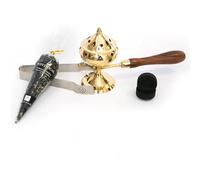 Coffret encensoir Bronze avec poignée en Bois + 10 charbons + 1 Pince + 1 Lot de résine encens Encens (Pontifical)