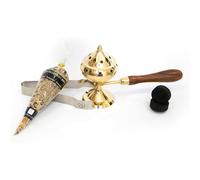 Coffret encensoir Bronze avec poignée en Bois + 10 charbons + 1 Pince + 1 Lot de résine encens Encens SpirituellementBien Grande Purification - Nettoyage - Cadeau esoterique (Spirit)