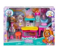 Coffret enchantimals le cabinet du docteur + poupée chat + 2 animaux - set 12 accessoires + carte tigre - jouet fille