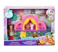 Coffret enchantimals le camping avec tente + poupée biloxi ours + trail + 3 animaux - set 12 pièces + carte tigre - jouet fille
