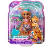 Coffret enchantimals poupee charisse cheetah et grinsy le guépard - figurine 15 cm avec animal - mini-poupee + carte animaux