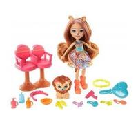 Coffret enchantimals poupée lacey lion et manesy la lionne : salon de coiffure - figurine 15cm avec animal - mini-poupee