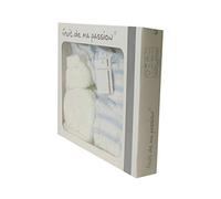 Coffret Ensemble brassière 4 pièces 0 à 3 Mois blanc lignes bleues