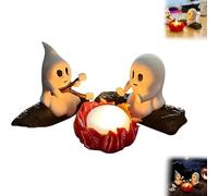Coffret Fantômes pour Feu de Camp | Deux Fantômes Blancs Grillant des Guimauves | Figurines Chien et Chat | Décoration de Table Citrouille d'Halloween