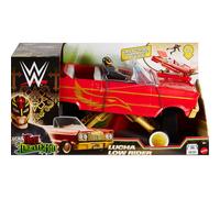 Coffret figurines et v hicules miniatures Mattel WWE, figurine Rey Mysterio Main Event et voiture Lucha Low Rider avec syst me de lancement et sy