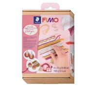 STAEDTLER - Set FIMO - Pâte à modeler - 4 pains de 25 Grammes + 3 cutters + 2 accessoires de modelage & instructions - Thème "Knit & Braid Design" (Tricot & Tresse) - 8025 HTC6