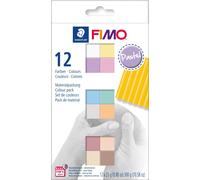 Staedtler FIMO Soft, Assortiment de 12 demi-pains de pâte FIMO aux couleurs pastel assorties, Pâte à modeler durcissant au four et facile à démouler, 8023 C12-3, Pastels