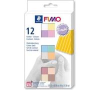 Staedtler FIMO Soft, Assortiment de 12 demi-pains de pâte FIMO aux couleurs pastel assorties, Pâte à modeler durcissant au four et facile à démouler, 8023 C12-3, Pastels