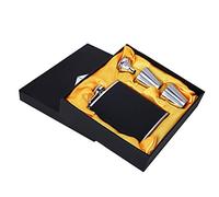 Coffret flasque, flasque en acier inoxydable, entonnoir en cuir noir avec deux tasses à vin pour d'anniversaire (7 oz peuvent)