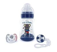 Coffret Foot dBb Remond - 1 biberon L.O -large ouverture- en tritan 300 ml + 1 sucette et son attache-sucette - bleu