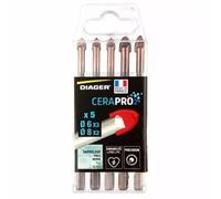 Coffret 5 forets carrelage 3 forets de Ø6mm et 2 forets de Ø8mm - CERAPRO - DIAGER - 4130A