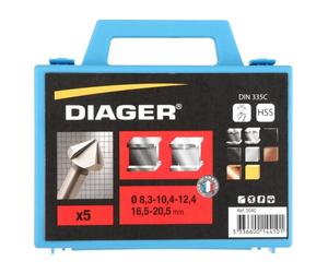 Coffret fraise conique DIAGER HSS 90° 8,3-10,4-12,4-16,5-20,5mm (5 pièces) - 504C