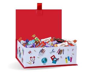 Coffret garni d'un Assortiment de 50 bonbons au chocolat MILKA, KINDER, CELEBRATIONS, DAIM | Dites "MERCI pour cette année" à une Maitressse,un Collègue, une Nounou, une Atsem