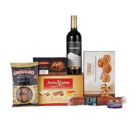 Coffret Gastronomique de Noël Espagnol, 7 Articles avec Turron, Polvorones, Vin Rouge, Saucisson, Assortiment de Spécialités Traditionnelles