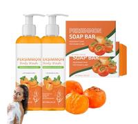Coffret Gel Douche Et Savon Au Kaki, Savon Blanchissant Et Hydratant Au Kaki, Gel Douche Anti-Odeurs, Sav/On Et G/El Dou/Che Au Ka/Ki Pour Le ContrôLe Des Odeurs Corporelles (2 SET)