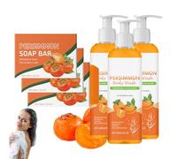 Coffret Gel Douche Et Savon Au Kaki, Savon Blanchissant Et Hydratant Au Kaki, Gel Douche Anti-Odeurs, Sav/On Et G/El Dou/Che Au Ka/Ki Pour Le ContrôLe Des Odeurs Corporelles (3 SET)