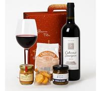 Coffret Gourmand de Noël - Panier Cadeau Terroir Français, Vin 75cl, Terrine, Confit d’Oignon, Biscuits et Croutons - Idée Cadeau Entreprise, Famille ou Client (Terroir Français Traditionnel)