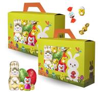 Coffret Goûter de Pâques | 2 Ballotins Garnis de 50 Chocolats Assortis : Kinder Schokobons, Lapin, Œufs et Figurines en Chocolat | Cadeau Gourmand Idéal pour Enfants, Chasse aux Œufs