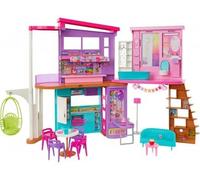 Coffret Grande Maison de Vacance pour Barbie 1m07 a 2 étages et 6 pièces + 30 Accessoires - Jouet Fille + Carte Animal