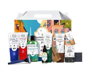 Coffret Grooming Barbershop Collection Box - Soins Végan, Naturels & Efficaces pour Barbe, Cheveux & Peau - Crème de Rasage, Baume Après-Rasage, Shampoing, Huile Sèche, Peigne, Crème Mains, Hydratant