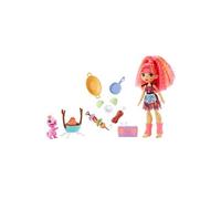 Cave Club Coffret Barbecue avec poupée préhistorique Emberly aux Cheveux Roses, Figurine bébé Dinosaure Flaire et Accessoires, Jouet pour Enfant, GNL96