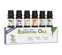 Coffret Huiles Essentielles BIO - 6 x 10ml - 100% naturelles, pour diffuseur et aromathérapie (romarin, lavande, eucalyptus, citronnelle, orange, tea tree)