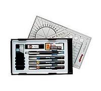 Coffret isograph 3stylos, encre, gomme, étui, porte-mine, attache rotule