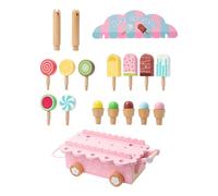 Coffret Jeu de Boutique de Glaces,Chariot en Bois avec Jeu d'Imagination | Magasin de Crème Glacée Jouet,pour Fête d'Anniversaire 3-6 Ans de Cuisine Épicerie Pique-Nique Restaurant Supermarché