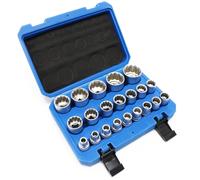 Coffret Jeu de Douilles 1/2" (12,7mm) 21-pcs Douze pans 8-36mm Cannelure Embouts Clé dynamométrique