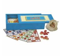 Coffret Jeu de Loto : Coffret en Bois - 48 Cartes de Loto, pions numérotés en Bois, Sachet pour Les jetons et puces - l'arbre à Jouer - Jeu de Société - Âge Minimum : 3 Ans