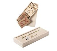 Coffret Jeux de Cartes + Dominos - Boite en Bois avec Couvercle Personnalisable pour prénom, Logo, Message… [ Boite Rangement Cartes de Jeu ]