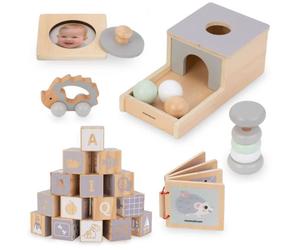 Coffret Jouet Educatif Montessori pour bébé +6 mois - Favorise les compétences Motrices & Manuelles - Jouet en bois éducatif 6 Jeux