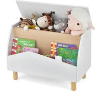 Coffret Jouets COSTWAY en Bois 60 x 30 x 44 CM Couvercle Rabattable, Charnière de Sécurité Rangement Salle de Jeux Blanc