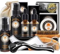 Coffret Kit Soin Barbe Homme,Idee Cadeau Homme Original Pour Papa Frere Lui Mari Son Copain,Kit Entretien Barbe Complet Ave Shampoing,Conditionneur,Huile,Baume,Roller,Shaper,Peigne,Brosse,Ciseaux,Sac