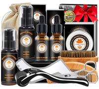 Coffret Kit Soin Barbe Homme,Idee Cadeau Homme Original pour Papa Frere Lui Mari Son Copain,Kit Entretien Barbe Complet ave Shampoing,Conditionneur,Huile,Baume,Roller,Shaper,Peigne,Brosse,Ciseaux,Sac