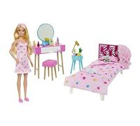Coffret La Chambre de Poupée Barbie - Rose - Accessoires de jeu colorés - Pyjama et chaussons duveteux