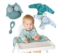 Coffret La Diversification Chouette - 3 Bavoirs Nomade + 1 Assiette + 1 Cuillère Bleu TU