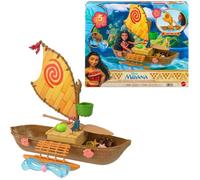 Coffret La Grande Pirogue de Vaiana avec 5 Zones de Jeu, 9 Accessoires, Figurine Animale Heihei et balançoire à Bascule, JLN22