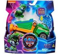 Coffret la super pat patrouille film rocky + camion poubelle luxe son et lumière - set figurine et véhicule + 1 carte tigre